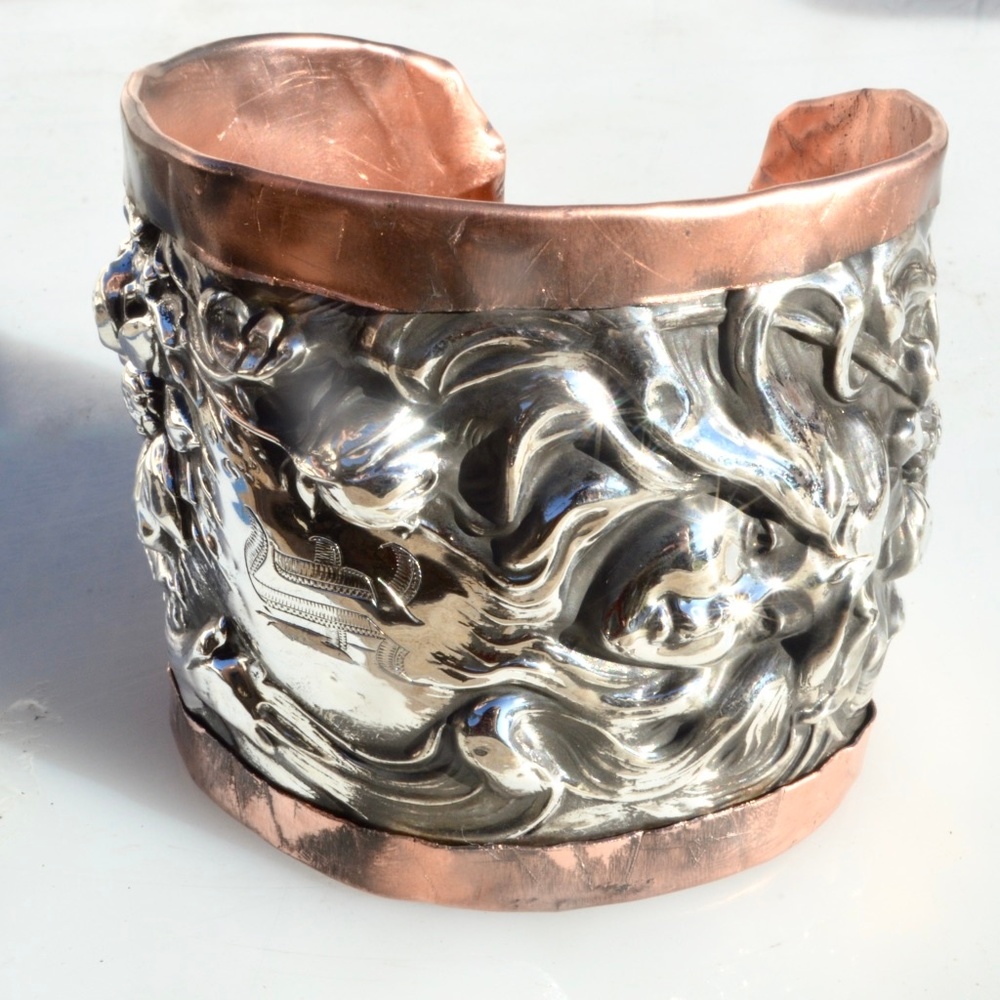 Antique Art Nouveau Maiden Sterling Silver Cuff